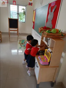 Blocks/ toys creating school in classroom-1