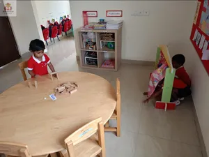 Blocks/ toys creating school in classroom-3
